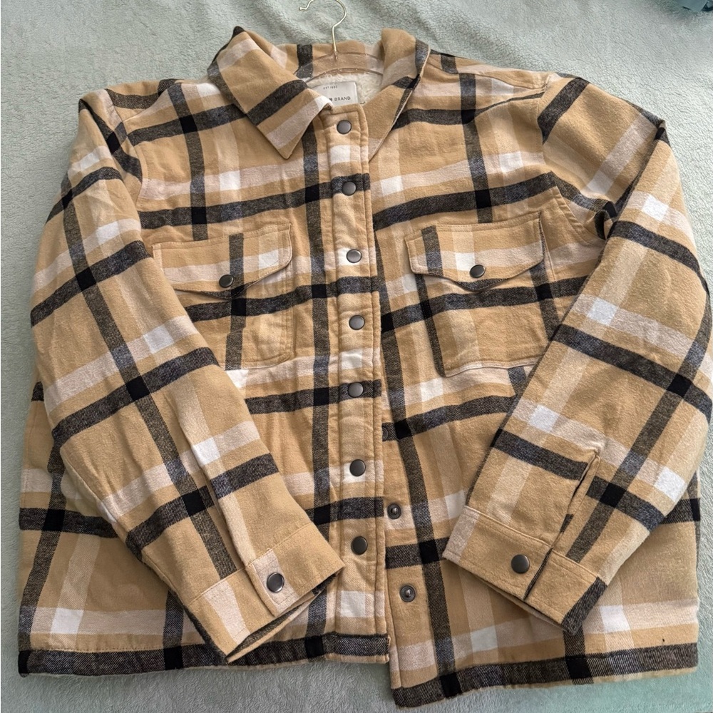 Flannel tan jacket with teddy interior